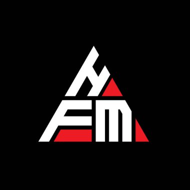 Üçgen şekilli HFM üçgen harf logosu tasarımı. HFM üçgen logo tasarımı monogramı. Kırmızı renkli HFM üçgen vektör şablonu. HFM üçgen logosu Basit, Zarif ve Lüks Logo.