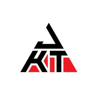 Üçgen şekilli JKT üçgen harf logosu tasarımı. JKT üçgen logo tasarımı monogramı. Kırmızı renkli JKT üçgen vektör şablonu. JKT üçgen logosu Basit, Zarif ve Lüks Logo.