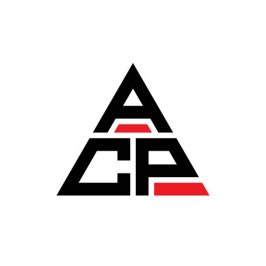 Üçgen şekilli ACP üçgen harf logosu tasarımı. ACP üçgen logo tasarımı monogramı. Kırmızı renkli ACP üçgen logo şablonu. ACP üçgen logosu Basit, Zarif ve Lüks Logo.