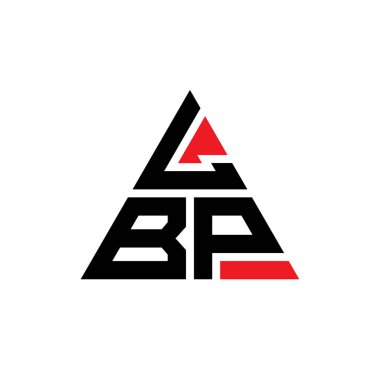 Üçgen şekilli LBP üçgen harf logosu tasarımı. LBP üçgen logo tasarımı monogramı. Kırmızı renkli LBP üçgen vektör şablonu. LBP üçgen logosu Basit, Zarif ve Lüks Logo.