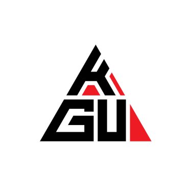 Üçgen şekilli KGU üçgen harf logosu tasarımı. KGU üçgen logo tasarımı monogramı. Kırmızı renkli KGU üçgen vektör şablonu. KGU üçgen logosu Basit, Zarif ve Lüks Logo.