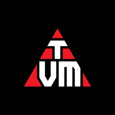 Üçgen şekilli TVM üçgen harf logosu tasarımı. TVM üçgen logo tasarımı monogramı. Kırmızı renkli TVM üçgen vektör şablonu. TVM üçgen logosu Basit, Zarif ve Lüks Logo.