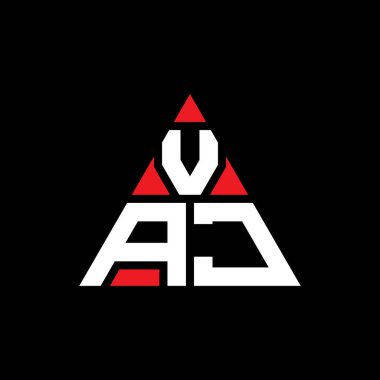 Üçgen şekilli VAJ üçgen harf logosu tasarımı. VAJ üçgen logo tasarımı monogramı. Kırmızı renkli VAJ üçgen vektör şablonu. VAJ üçgen logosu Basit, Zarif ve Lüks Logo.