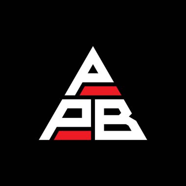 Üçgen şekilli PPB üçgen harf logosu tasarımı. PPB üçgen logo tasarımı monogramı. Kırmızı renkli PPB üçgen vektör logo şablonu. PPB üçgen logosu Basit, Zarif ve Lüks Logo.