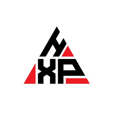 Üçgen şekilli HXP üçgen harf logosu tasarımı. HXP üçgen logo tasarımı monogramı. Kırmızı renkli HXP üçgen vektör şablonu. HXP üçgen logosu Basit, Zarif ve Lüks Logo.