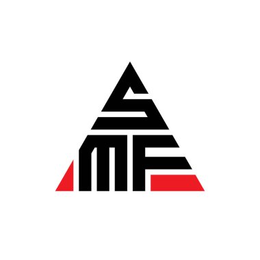 Üçgen şekilli SMF üçgen harf logosu tasarımı. SMF üçgen logo tasarımı monogramı. Kırmızı renkli SMF üçgen vektör şablonu. SMF üçgen logosu Basit, Zarif ve Lüks Logo.