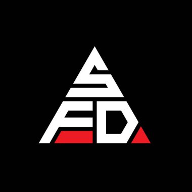 Üçgen şekilli SFD üçgen harf logosu tasarımı. SFD üçgen logo tasarımı monogramı. Kırmızı renkli SFD üçgen vektör logo şablonu. SFD üçgen logosu Basit, Zarif ve Lüks Logo.