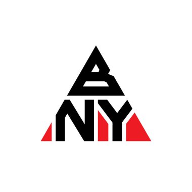 Üçgen şekilli BNY üçgen harf logosu tasarımı. BNY üçgen logo tasarımı monogramı. Kırmızı renkli BNY üçgen vektör logo şablonu. BNY üçgen logosu Basit, Zarif ve Lüks Logo.