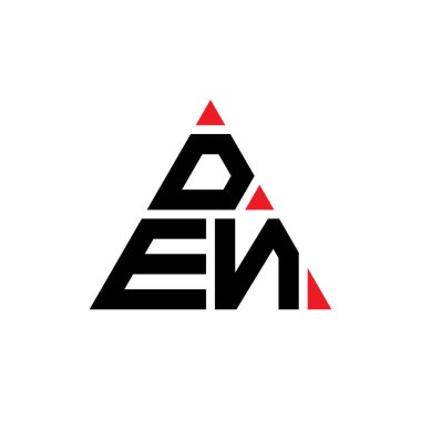Üçgen şekilli DEN üçgen harf logosu tasarımı. DEN üçgen logo tasarımı monogramı. Kırmızı renkli DEN üçgen vektör logosu şablonu. DEN üçgen logosu Basit, Zarif ve Lüks Logo.