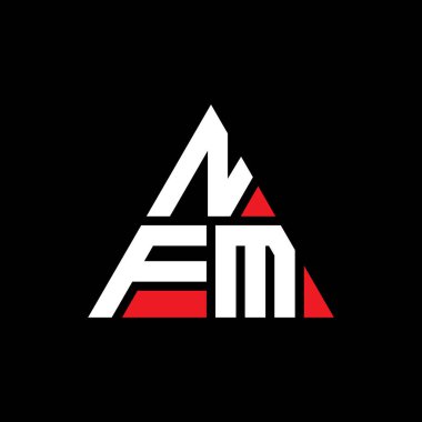 Üçgen şekilli NFM üçgen harf logosu tasarımı. NFM üçgen logo tasarımı monogramı. Kırmızı renkli NFM üçgen vektör şablonu. NFM üçgen logosu Basit, Zarif ve Lüks Logo.