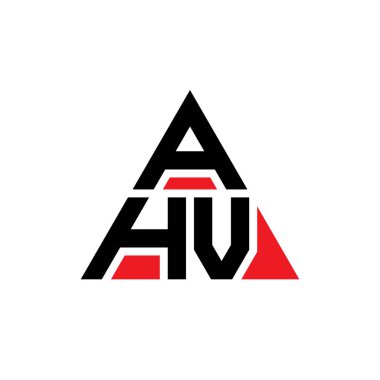 Üçgen şekilli AHV üçgen harf logosu tasarımı. AHV üçgen logo tasarımı monogramı. Kırmızı renkli AHV üçgen vektör logo şablonu. AHV üçgen logosu Basit, Zarif ve Lüks Logo.