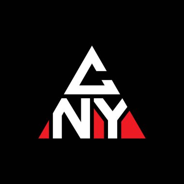 Üçgen şekilli CNY üçgen harf logosu tasarımı. CNY üçgen logo tasarımı monogramı. Kırmızı renkli CNY üçgen vektör logo şablonu. NY üçgen logosu Basit, Zarif ve Lüks Logo.