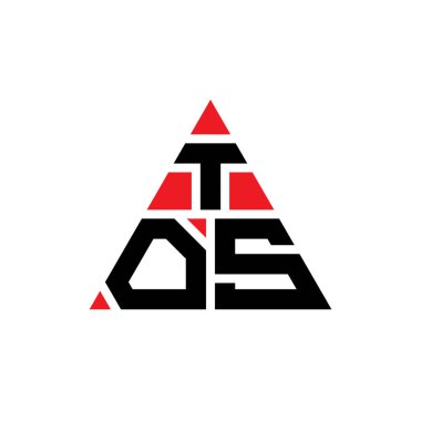 Üçgen şekilli TOS üçgen harf logosu tasarımı. TOS üçgen logo tasarımı monogramı. Kırmızı renkli TOS üçgen vektör logo şablonu. TOS üçgen logosu Basit, Zarif ve Lüks Logo.