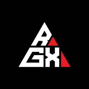 Üçgen şekilli RGX üçgen harf logosu tasarımı. RGX üçgen logo tasarımı monogramı. Kırmızı renkli RGX üçgen vektör logo şablonu. RGX üçgen logosu Basit, Zarif ve Lüks Logo.