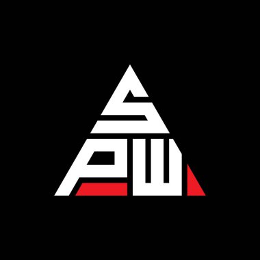 Üçgen şekilli SPW üçgen harf logosu tasarımı. SPW üçgen logo tasarımı monogramı. Kırmızı renkli SPW üçgen vektör logo şablonu. SPW üçgen logosu Basit, Zarif ve Lüks Logo.