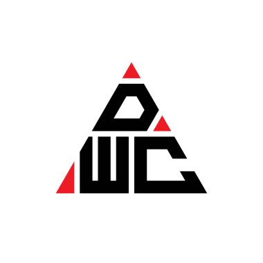 Üçgen şekilli DWC üçgen harf logosu tasarımı. DWC üçgen logo tasarımı monogramı. Kırmızı renkli DWC üçgen vektör şablonu. DWC üçgen logosu Basit, Zarif ve Lüks Logo.