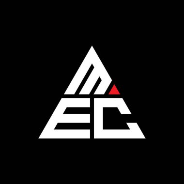 Üçgen şekilli MEC üçgen harf logosu tasarımı. MEC üçgen logo tasarımı monogramı. Kırmızı renkli MEC üçgen vektör logo şablonu. MEC üçgen logosu Basit, Zarif ve Lüks Logo.