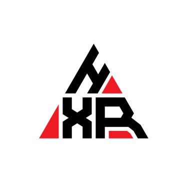 Üçgen şekilli HXR üçgen harf logosu tasarımı. HXR üçgen logo tasarımı monogramı. Kırmızı renkli HXR üçgen vektör şablonu. HXR üçgen logosu Basit, Zarif ve Lüks Logo.