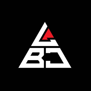 Üçgen şekilli LBJ üçgen harf logosu tasarımı. LBJ üçgen logo tasarımı monogramı. Kırmızı renkli LBJ üçgen vektör şablonu. LBJ üçgen logosu Basit, Zarif ve Lüks Logo.