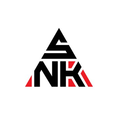 Üçgen şekilli SNK üçgen harf logosu tasarımı. SNK üçgen logo tasarımı monogramı. Kırmızı renkli SNK üçgen vektör şablonu. SNK üçgen logosu Basit, Zarif ve Lüks Logo.