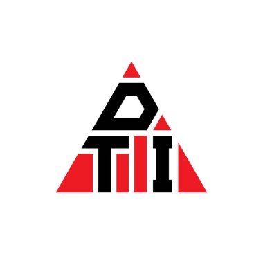 Üçgen şekilli DTI üçgen harf logosu tasarımı. DTI üçgen logo tasarımı monogramı. Kırmızı renkli DTI üçgen vektör logo şablonu. DTI üçgen logosu Basit, Zarif ve Lüks Logo.