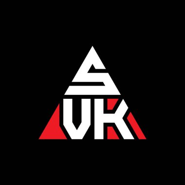 Üçgen şekilli SVK üçgen harf logosu tasarımı. SVK üçgen logo tasarımı monogramı. Kırmızı renkli SVK üçgen vektör şablonu. SVK üçgen logosu Basit, Zarif ve Lüks Logo.