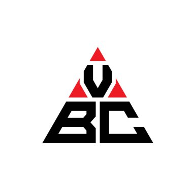 Üçgen şekilli VBC üçgen harf logosu tasarımı. VBC üçgen logo tasarımı monogramı. Kırmızı renkli VBC üçgen vektör logo şablonu. VBC üçgen logosu Basit, Zarif ve Lüks Logo.