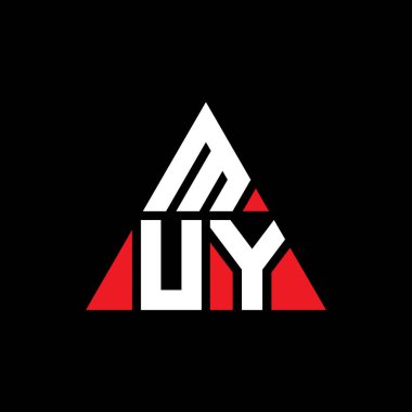 Üçgen şekilli MUY üçgen harf logosu tasarımı. MUY üçgen logo tasarımı. Kırmızı renkli MUY üçgen vektör logo şablonu. MUY üçgen logosu Basit, Zarif ve Lüks Logo.