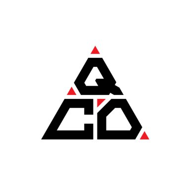 Üçgen şekilli QCO üçgen harf logosu tasarımı. QCO üçgen logo tasarımı monogramı. Kırmızı renkli QCO üçgen vektör şablonu. QCO üçgen logosu Basit, Zarif ve Lüks Logo.