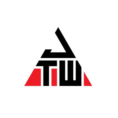 Üçgen şekilli JTW üçgen harf logosu tasarımı. JTW üçgen logo tasarımı monogramı. Kırmızı renkli JTW üçgen vektör şablonu. JTW üçgen logosu Basit, Zarif ve Lüks Logo.