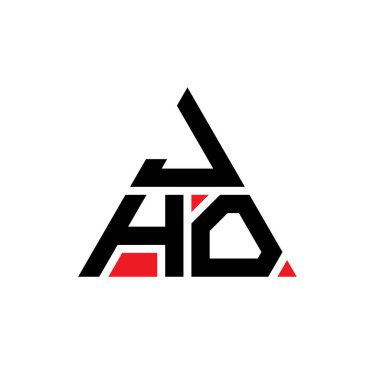 Üçgen şekilli JHO üçgen harf logosu tasarımı. JHO üçgen logo tasarımı monogramı. Kırmızı renkli JHO üçgen vektör logo şablonu. JHO üçgen logosu Basit, Zarif ve Lüks Logo.