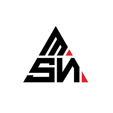 Üçgen şekilli MSN üçgen harf logosu tasarımı. MSN üçgen logo tasarımı monogramı. Kırmızı renkli MSN üçgen vektör logo şablonu. MSN üçgen logosu Basit, Zarif ve Lüks Logo.