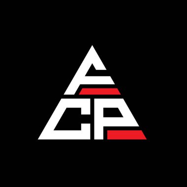 Üçgen şekilli FCP üçgen harf logosu tasarımı. FCP üçgen logo tasarımı monogramı. Kırmızı renkli FCP üçgen vektör şablonu. FCP üçgen logosu Basit, Zarif ve Lüks Logo.