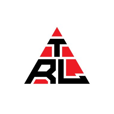 Üçgen şekilli TRL üçgen harf logosu tasarımı. TRL üçgen logo tasarımı monogramı. Kırmızı renkli TRL üçgen vektör logo şablonu. TRL üçgen logosu Basit, Zarif ve Lüks Logo.