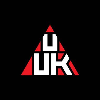 Üçgen şekilli UUK üçgen harf logosu tasarımı. UUK üçgen logo tasarımı monogram. UUK üçgen vektör şablonu kırmızı renkte. UUK üçgen logosu Basit, Zarif ve Lüks Logo.