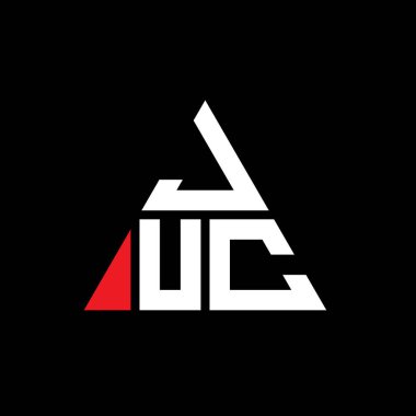 Üçgen şekilli JUC üçgen harf logosu tasarımı. JUC üçgen logo tasarımı monogramı. Kırmızı renkli JUC üçgen vektör logo şablonu. JUC üçgen logosu Basit, Zarif ve Lüks Logo.