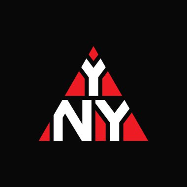 Üçgen şekilli YNY üçgen harf logosu tasarımı. YNY üçgen logo tasarımı monogramı. Kırmızı renkli YNY üçgen vektör logo şablonu. YNY üçgen logosu Basit, Zarif ve Lüks Logo.