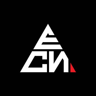 Üçgen şekilli ECN üçgen harf logosu tasarımı. ECN üçgen logo tasarımı monogramı. Kırmızı renkli ECN üçgen vektör logo şablonu. ECN üçgen logosu Basit, Zarif ve Lüks Logo.