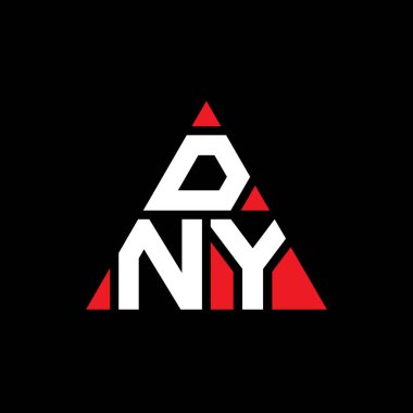Üçgen şekilli DNY üçgen harf logosu tasarımı. DNY üçgen logo tasarımı monogramı. Kırmızı renkli DNY üçgen vektör logo şablonu. DNY üçgen logosu Basit, Zarif ve Lüks Logo.