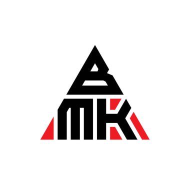 Üçgen şekilli BMK üçgen harf logosu tasarımı. BMK üçgen logo tasarımı monogramı. BMK üçgen logo şablonu kırmızı renkte. BMK üçgen logosu Basit, Zarif ve Lüks Logo.