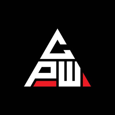 Üçgen şekilli CPW üçgen harf logosu tasarımı. CPW üçgen logo tasarımı monogramı. Kırmızı renkli CPW üçgen vektör şablonu. CPW üçgen logosu Basit, Zarif ve Lüks Logo.
