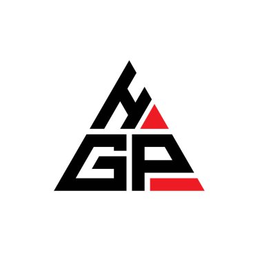 Üçgen şekilli HGP üçgen harf logosu tasarımı. HGP üçgen logo tasarımı monogramı. Kırmızı renkli HGP üçgen vektör şablonu. HGP üçgen logosu Basit, Zarif ve Lüks Logo.