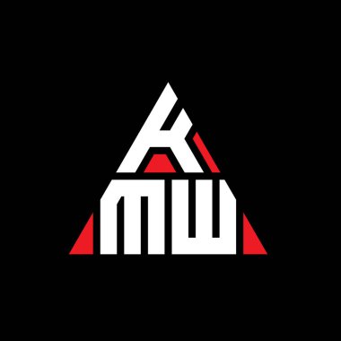 Üçgen şekilli KMW üçgen harf logosu tasarımı. KMW üçgen logo tasarımı monogramı. Kırmızı renkli KMW üçgen vektör şablonu. KMW üçgen logosu Basit, Zarif ve Lüks Logo.