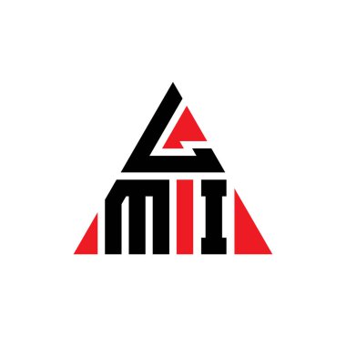 Üçgen şekilli LMI üçgen harf logosu tasarımı. LMI üçgen logo tasarımı monogramı. Kırmızı renkli LMI üçgen vektör logo şablonu. LMI üçgen logosu Basit, Zarif ve Lüks Logo.