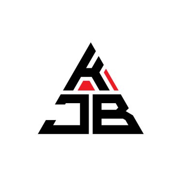 Üçgen şekilli KJB üçgen harf logosu tasarımı. KJB üçgen logo tasarımı monogramı. Kırmızı renkli KJB üçgen vektör logo şablonu. KJB üçgen logosu Basit, Zarif ve Lüks Logo.