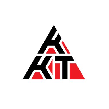 Üçgen şekilli KKT üçgen harf logosu tasarımı. KKT üçgen logo tasarımı monogramı. Kırmızı renkli KKT üçgen vektör şablonu. KKT üçgen logosu Basit, Zarif ve Lüks Logo.
