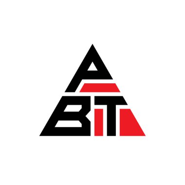 Üçgen şekilli PBT üçgen harf logosu tasarımı. PBT üçgen logo tasarımı monogramı. Kırmızı renkli PBT üçgen vektör şablonu. PBT üçgen logosu Basit, Zarif ve Lüks Logo.