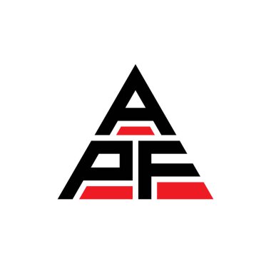 Üçgen şekilli APF üçgen harf logosu tasarımı. APF üçgen logo tasarımı monogramı. Kırmızı renkli APF üçgen vektör logo şablonu. APF üçgen logosu Basit, Zarif ve Lüks Logo.