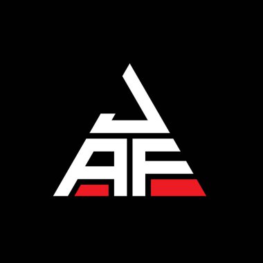 Üçgen şekilli JAF üçgen harf logosu tasarımı. JAF üçgen logo tasarımı monogramı. Kırmızı renkli JAF üçgen vektör şablonu. JAF üçgen logosu Basit, Zarif ve Lüks Logo.