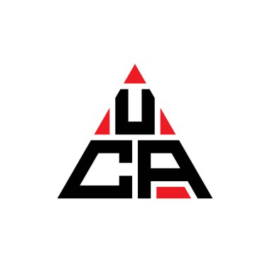 UCA üçgen şekilli harf logosu tasarımı. UCA üçgen logo tasarımı monogramı. UCA üçgen logo şablonu kırmızı renkte. UCA üçgen logosu Basit, Zarif ve Lüks Logo.